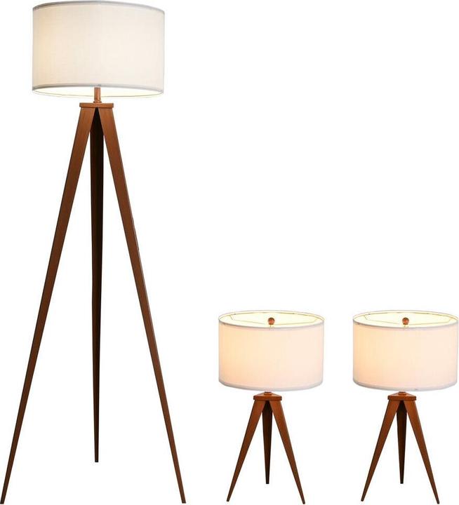 Image du produit Esprit Floor Lamp Home Brown Wood Metal Aluminium 40 x 40 x 153 cm (3 Pieces)