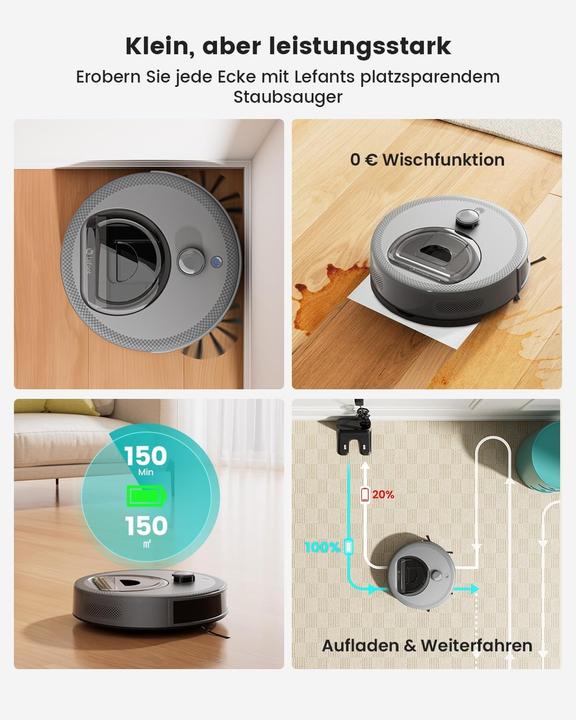 Produktbild Aspirapolvere Robot con Supporto per Straccio (5000 Pa, Wischtuch)