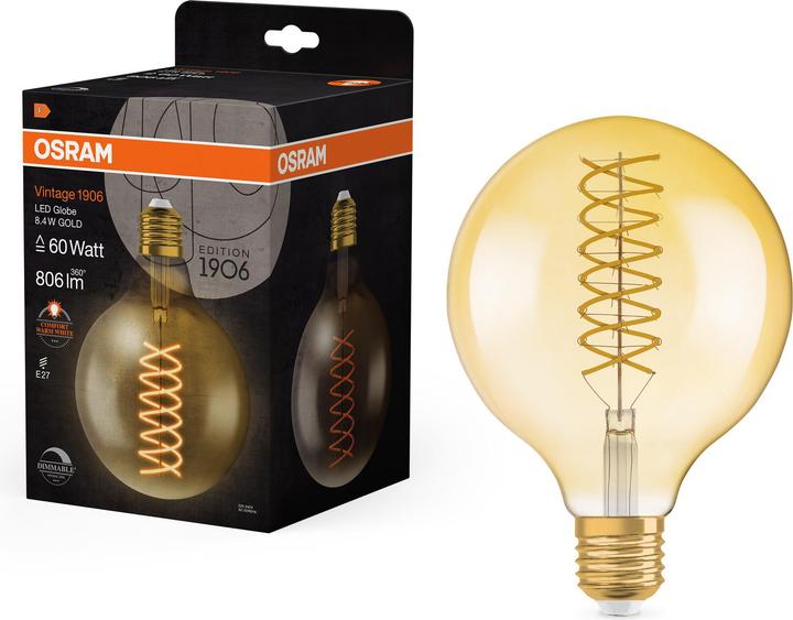Produktbild Osram Vintage 1906 LED CLASSIC Globe Dimmable (E27, 806 lm, 4 x)