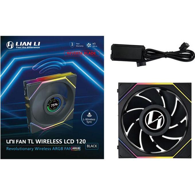 Thumbnail - Lian-Li UNI FAN TL Wireless LCD Lüfter, ARGB, PWM - Reverse Blade, 120mm, schwarz (120 mm), PC Lüfter, Schwarz