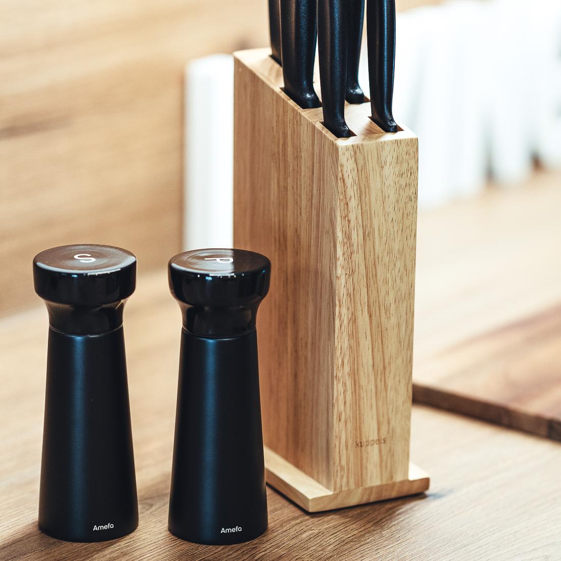 Thumbnail - Amefa MODERN WOOD Salz-/Pfeffermühle Set 2-teilig, Kautschukholz, schwarz, 15 cm, Pfeffermühle + Salzmühle, Schwarz