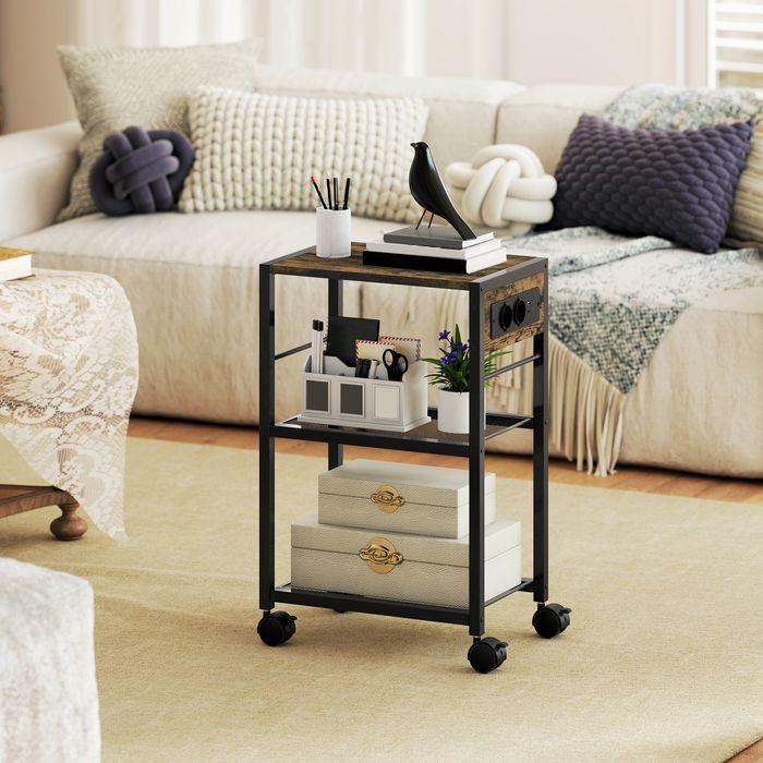 Image du produit Swisshandel24 Druckerständer Druckeregal mit Rollen, Steckdosen, USB- und USB-C-Anschlüsse bis 40 kg Rustikalbraun