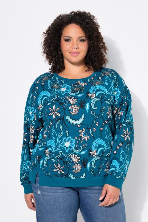 Actual product image Ulla Popken Beaded Floral Long Sleeve Sweatshirt (50, 52)