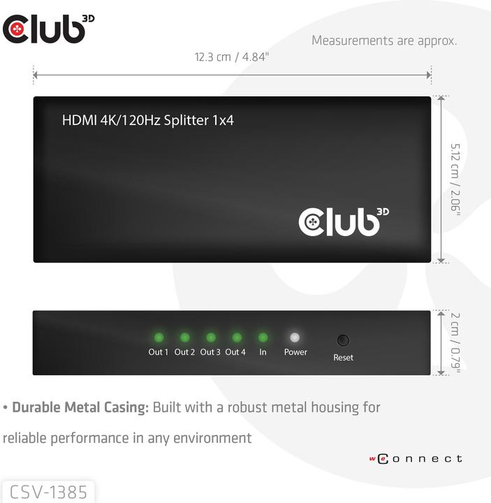 Actual product image Club 3D Club3D HDMI splitter 1 input -> 4 outputs 4K120Hz UHD retail
