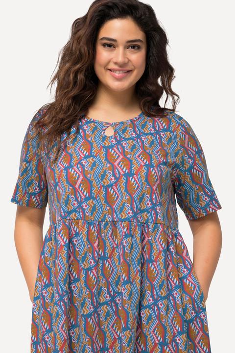 Actual product image Ulla Popken Geometric Print Short Sleeve Jersey Dress (46, 48)