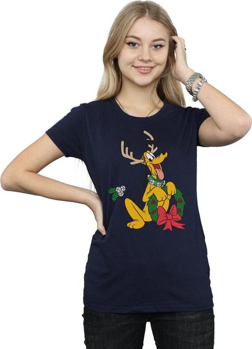 Actual product image Disney Womens/Ladies Pluto Christmas Reindeer Cotton T-Shirt (M)