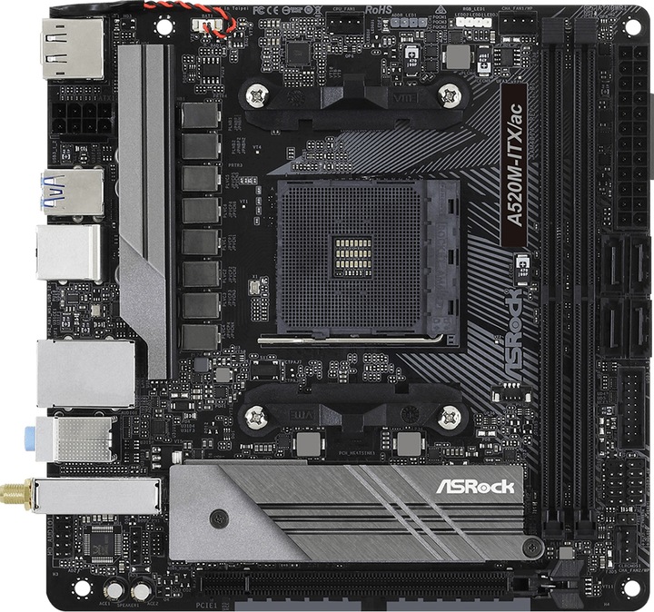 Productafbeelding AsRock A520M-ITX/ac (AM4, AMD A520, Mini-ITX)