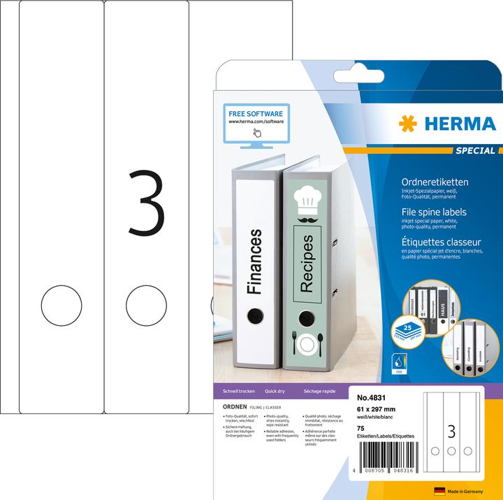 Produktbild HERMA Inkjet Ordneretiketten A4