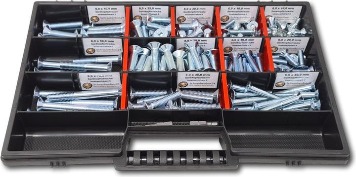 Produktbild Schraubenbox24 Senkkopfschrauben Sortiment M6-M8 // 10mm-70mm 160 tlg. Schraubenbox (160 Schrauben pro Stück)