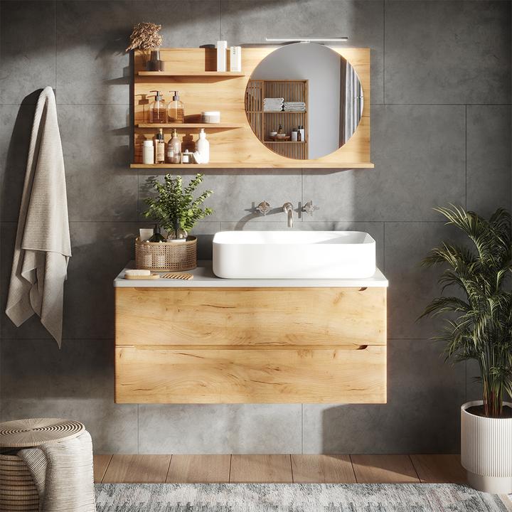Actual product image Vicco Bathroom mirror cabinet Avena, Oak, 100 x 50 cm with 3 open compartments (100 x 13.50 x 50 cm)