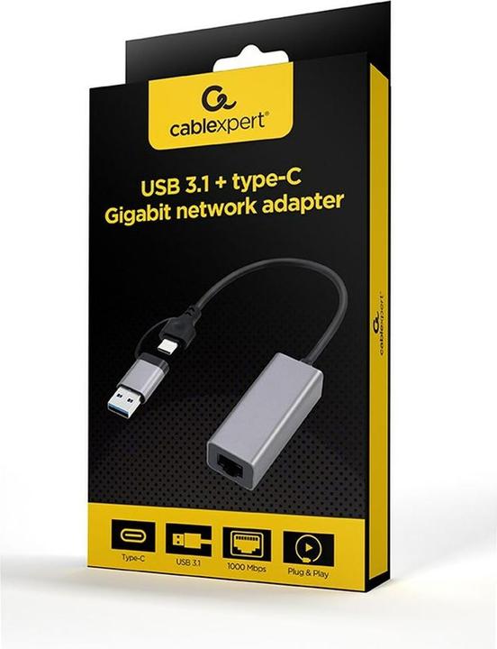 Productafbeelding Gembird USB-A + Type-C Gigabit netwerkadapter (RJ45/LAN (1x))