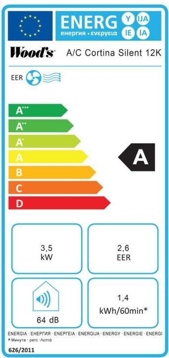 Etichetta energetica Wood's AC Cortina (35 m², 12000 BTU/h)