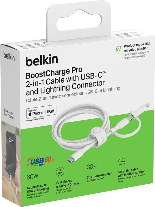 Actual product image Belkin 2-in-1 cable (1.50 m, USB 2.0, 60 W)