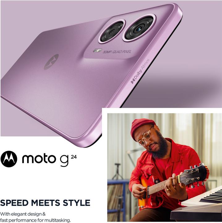 Produktbild Motorola moto g24 (128 GB, Pink Lavender, 6.56", Dual SIM, 50 Mpx, 4G)