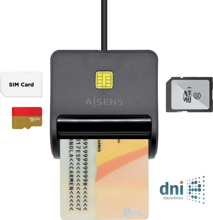 Produktbild Aisens ASCR-SN02SD-BK Zutrittskontrollsystem USB-Zugangskontrollenleser Schwarz (USB 2.0)