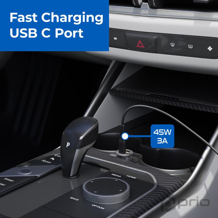 Produktbild prio Fast Charge Autoladegerät 45W PD (USB C) + 45W (USB A) schwarz