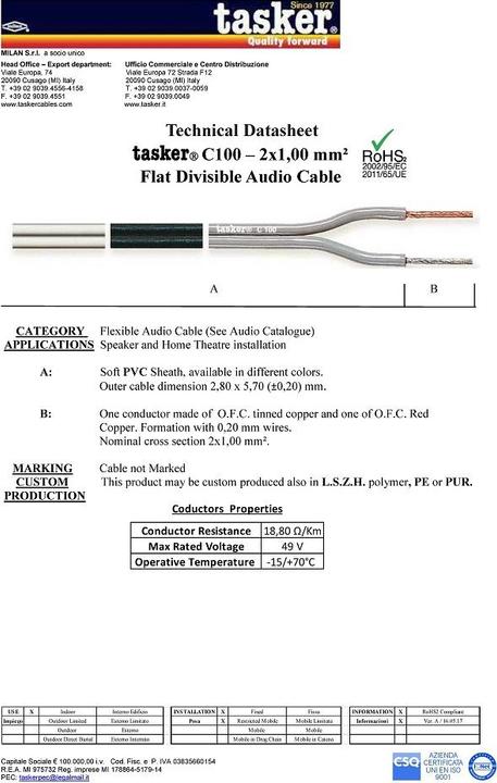 Immagine prodotto Tasker Cavo audio piatto, grigio, schermato, 100m, PVC (100 m)