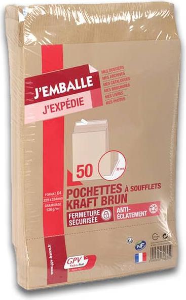 Image du produit GPV Enveloppes d'expédition à soufflet, C4, 229 x 324 mm, poids : 120 g (50 pcs)