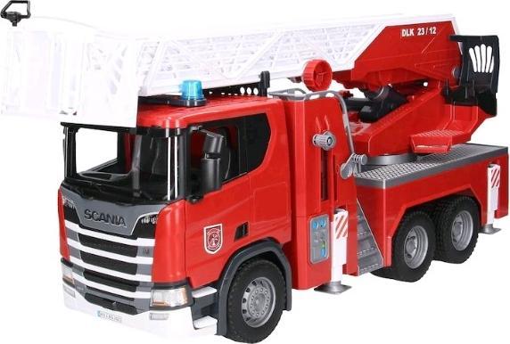 Actual product image Bruder Scania Super 560R fire brigade with turntable ladder, water pump, L+S module