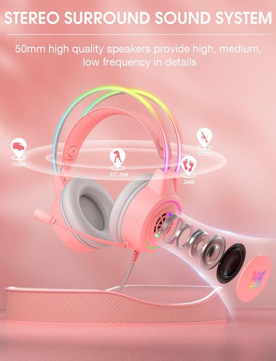 Produktbild Onikuma X15 PRO RGB-Gaming-Kopfhörer (kabelgebunden) Pink (Kabelgebunden)