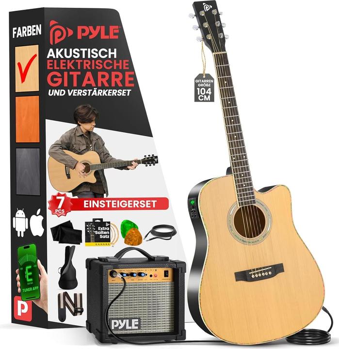 Pyle Acoustic Electric Guitar and Amplifier Set (Acoustic guitar set, Back and sides: lime wood, Fingerboard: Synthetic wood, Top: spruce wood)