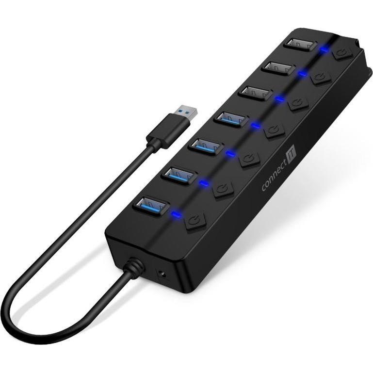 Connect IT Mighty Switch 2 nero / Hub USB / 4X USB-A 3.0 / 3x USB-A 2.0 (USB-A, 7 porte), Docking station + Hub USB, Nero