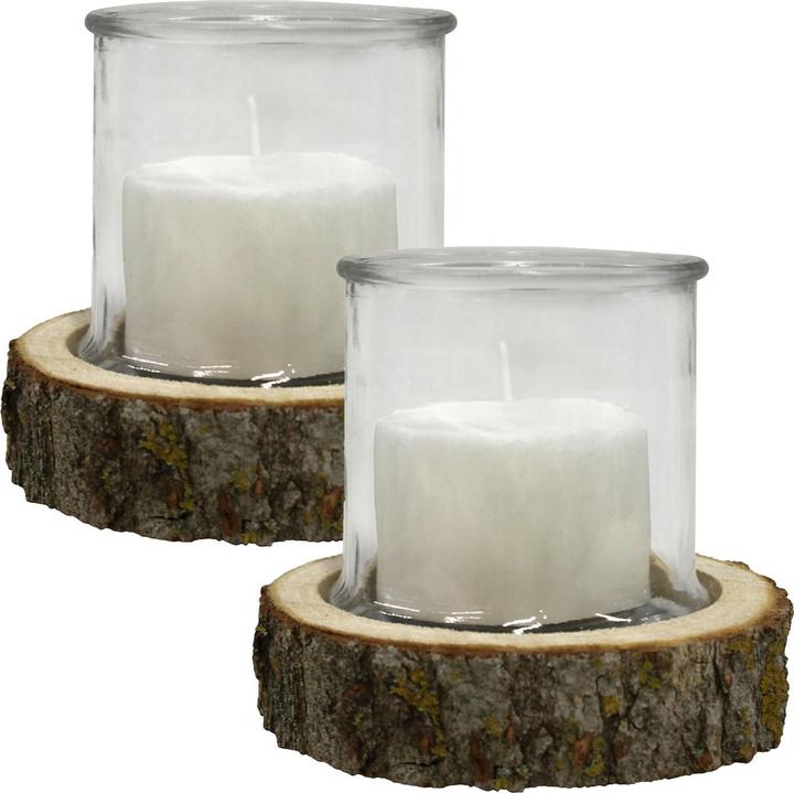 Natura Punto Set di 2 lanterne a candela su una base di legno (2 x)