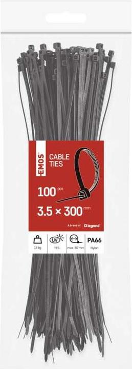 Actual product image Emos Cable tie 300×3,5, black, 100 pcs (300 mm, 100 pcs.)