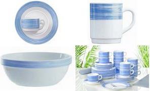 Image du produit Esmeyer Assiette creuse BRUSH, profonde, diamètre 225 mm, vaisselle en verre trempé bleu, décor rayé (6 x)