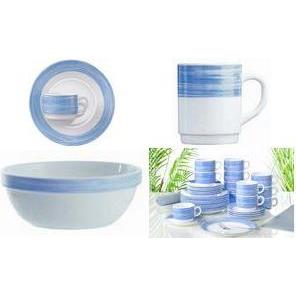 Thumbnail - Esmeyer Suppenteller BRUSH, tief, Durchm. 225 mm, blau Hartglas-Geschirr, Streifen-Dekoration im Pinsello, Teller, Blau