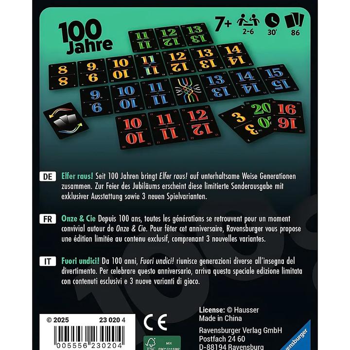 Produktbild Ravensburger 23020 - Elfer raus! 100 Jahre Jubiläumsedition - Kartenspiel, ab 7 Jahren, Spiel für (Deutsch, Französisch, Italienisch, 2 - 6 Spieler)