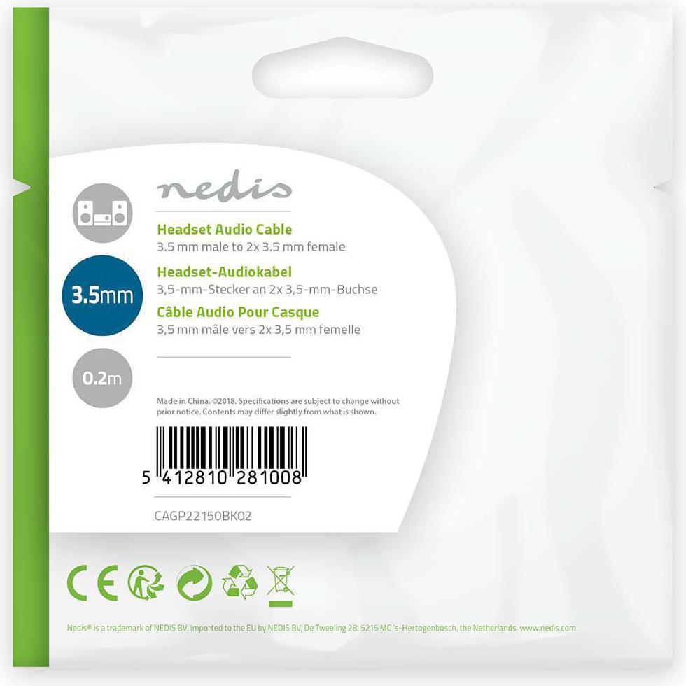 Thumbnail - Nedis Headset-Audiokabel Klinkenstecker 3.5 mm (0.09 m, 3.5mm Klinke (AUX)), Audio Kabel