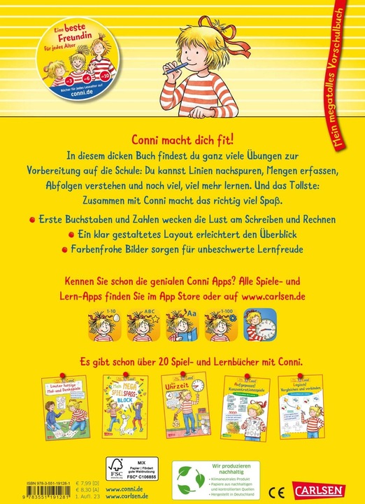 Produktbild Conni Gelbe Reihe (Beschäftigungsbuch): Mein megatolles Vorschulbuch (Deutsch, Hanna Sörensen, Ulrich Velte, 2023)