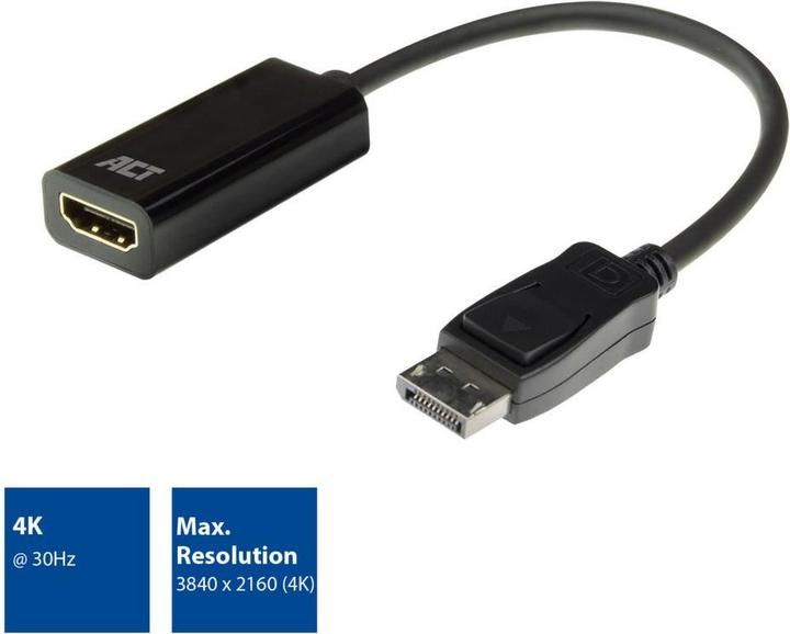 Produktbild ACT AC7555 Videokabel-Adapter 0,15 m DisplayPort HDMI Typ A (Standard) Schwarz (0.15 m, DisplayPort, 1.2)
