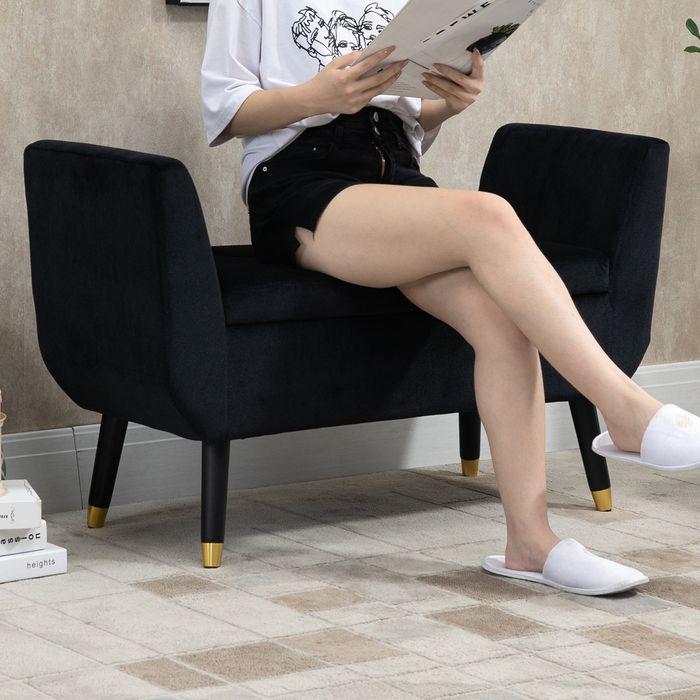 Actual product image Swisshandel24 Luxury bench Upholstered bench with storage space Armrests Chest bench Velvety polyester rubberwood (107 cm)