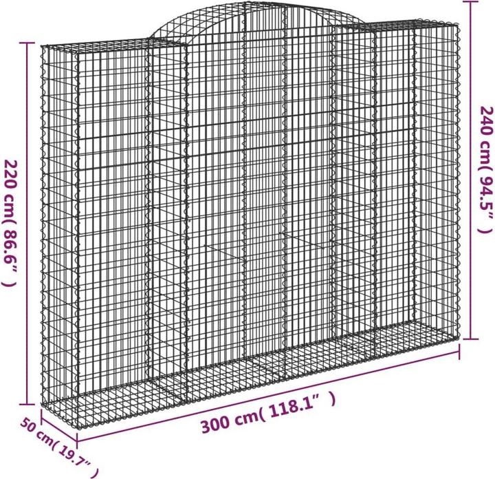 Produktbild VidaXL Gabionen mit Hochbogen 8 Stk. 300 x 50 x 220/240cm Verzinktes Eisen