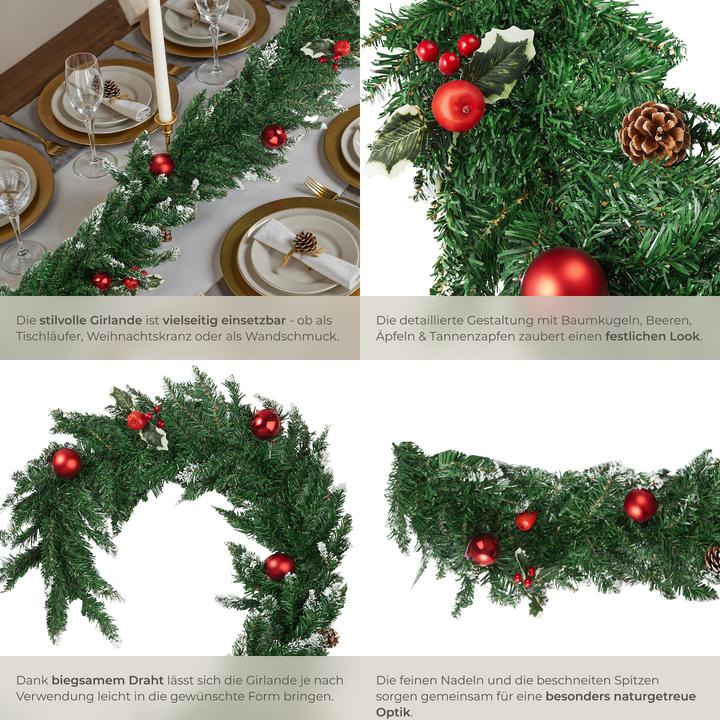 Produktbild tectake Weihnachtsgirlande naturgetreu mit Kugeln und Tannenzapfen 2,7m