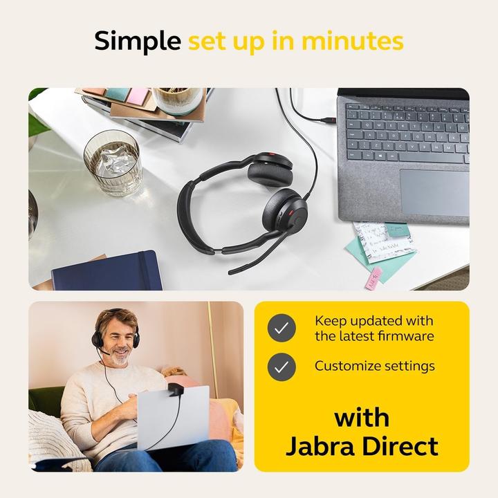 Productafbeelding Jabra Evolve2 50 (Bedraad, USB-C, Alcatel-Lucent, Avaya, Cisco, Google Ontmoeten, Microsoft Teams, Verenig, Zoom)