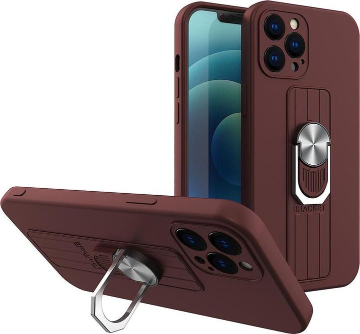 Produktbild Hurtel Ring Case silicone case with finger grip and stand for Samsung Galaxy A72 4G brown (Samsung Galaxy A72)