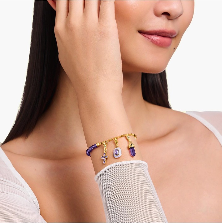 Produktbild Thomas Sabo Charm-Anhänger Oktagon mit violettem Stein und Kaltemaille vergoldet (Emaille, 925er Silber)