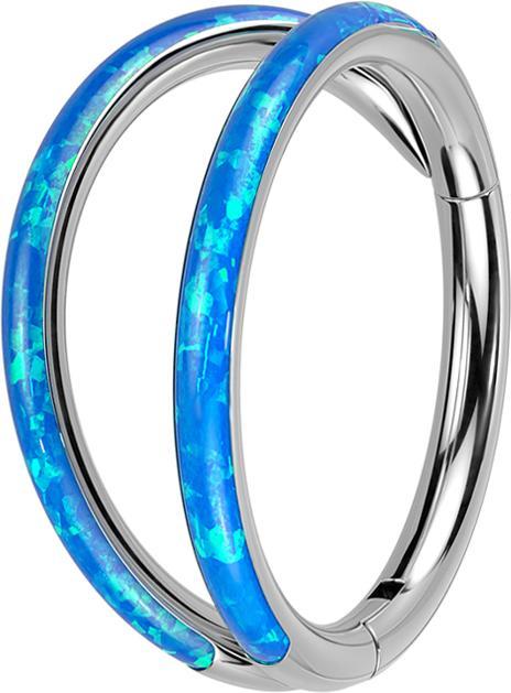 Actual product image Star Piercing Micro segment ring hinged silver two rings with opal blue (Titanium, without brass)