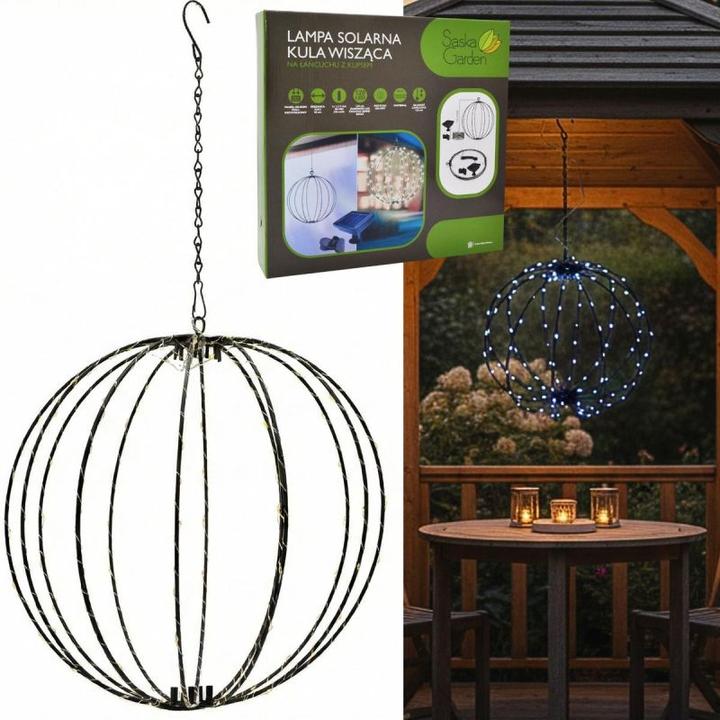 Image du produit Saska Garden Lampa Solarna Wisząca Kula 30cm 120 LED Zimny Biały (IP44)