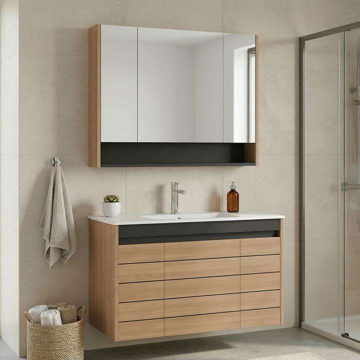 Produktbild Homitis Ricato 100 Bathroom Cabinet With Sink & Mirror Set (2 Pieces)
