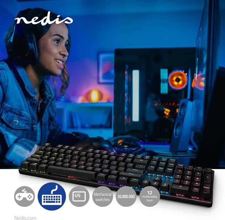 Produktbild Nedis Wired Gaming Keyboard USB Type-A Mechanische Tasten LED QWERTY US-Layout Stromversorgung über (Eng. Int., Kabelgebunden)