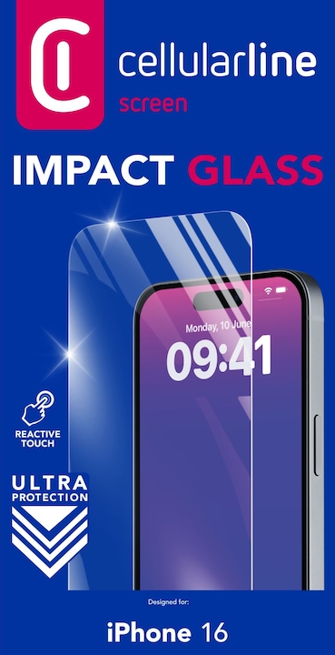 Actual product image Cellularline Impact Glass (1 Piece, Apple iPhone 16)