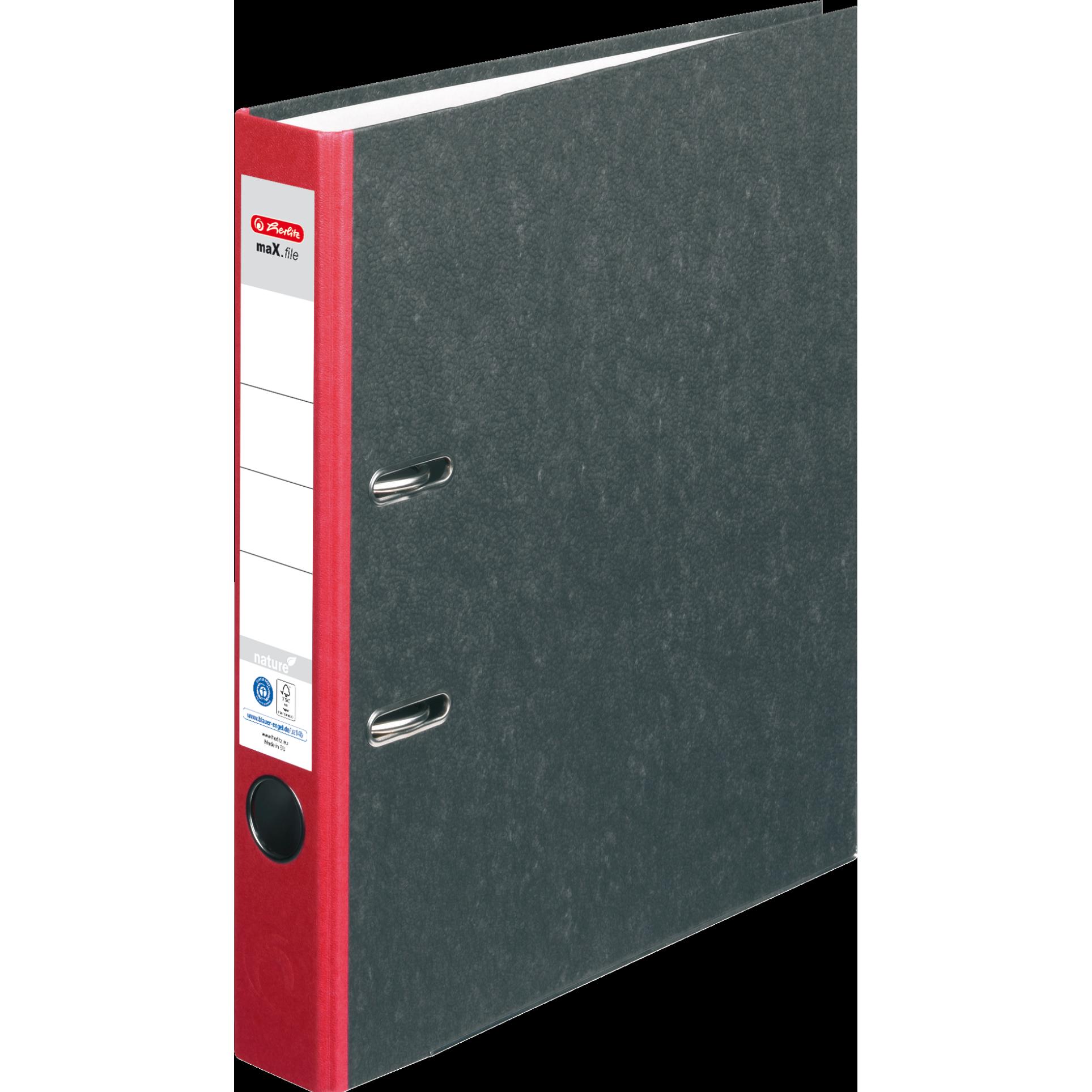 Herlitz, Ordner, Ordner maX.file nature, Rückenbreite: 50 mm, roter Rücken, mit schwarzem Wolkenmarmorpapier-Überzug (A4...