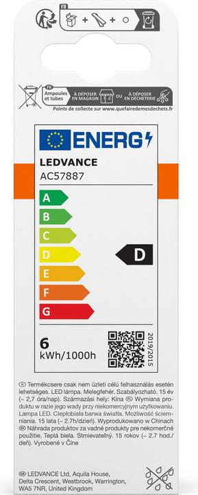 Label énergétique Osram LED Retrofit Classic (E14, 5.90 W, 806 lm, 1 x, D)
