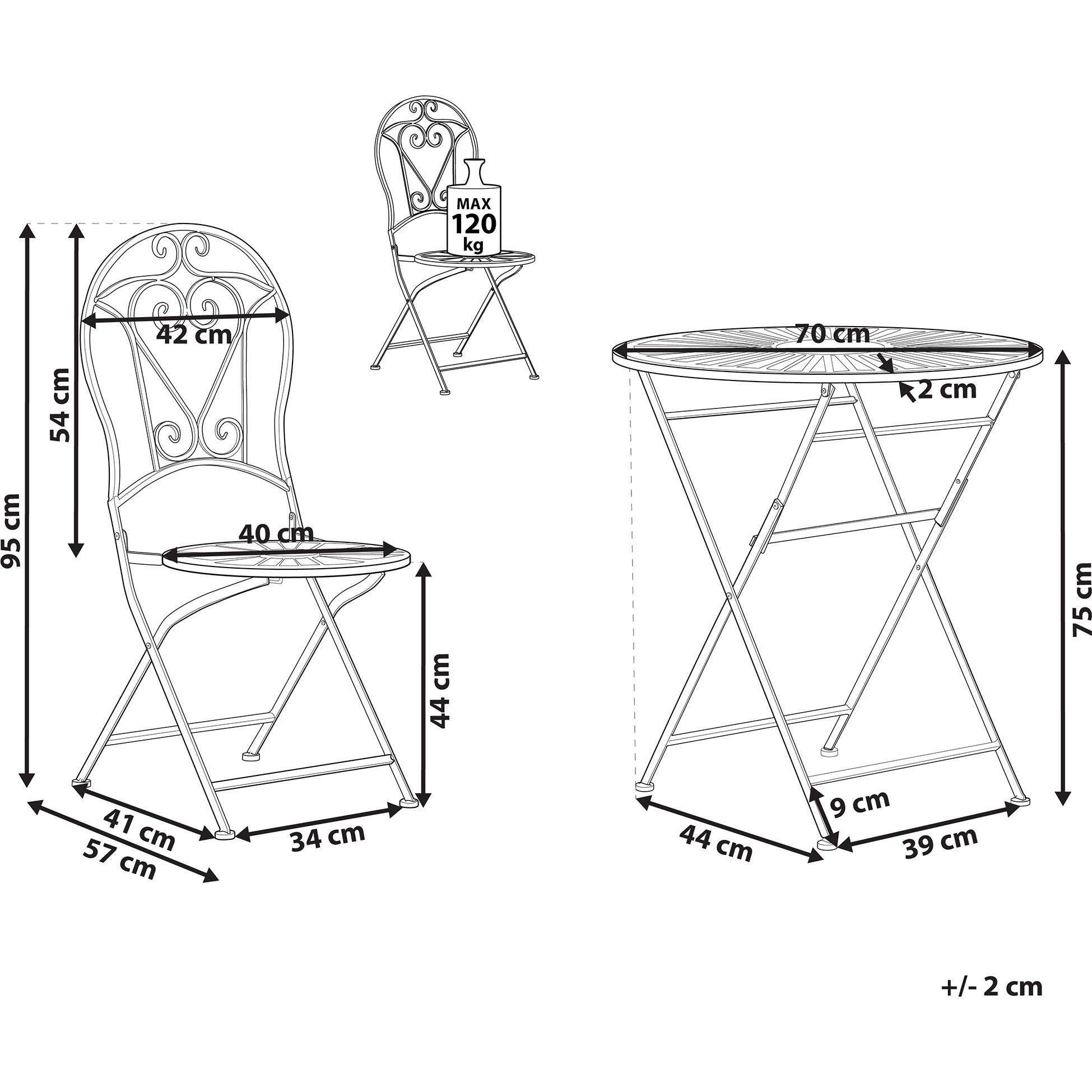 Thumbnail - Beliani, Gartentisch + Balkontisch, Balkonset grün Metall 2 Stühle Klapptisch TRENTO (70 cm)