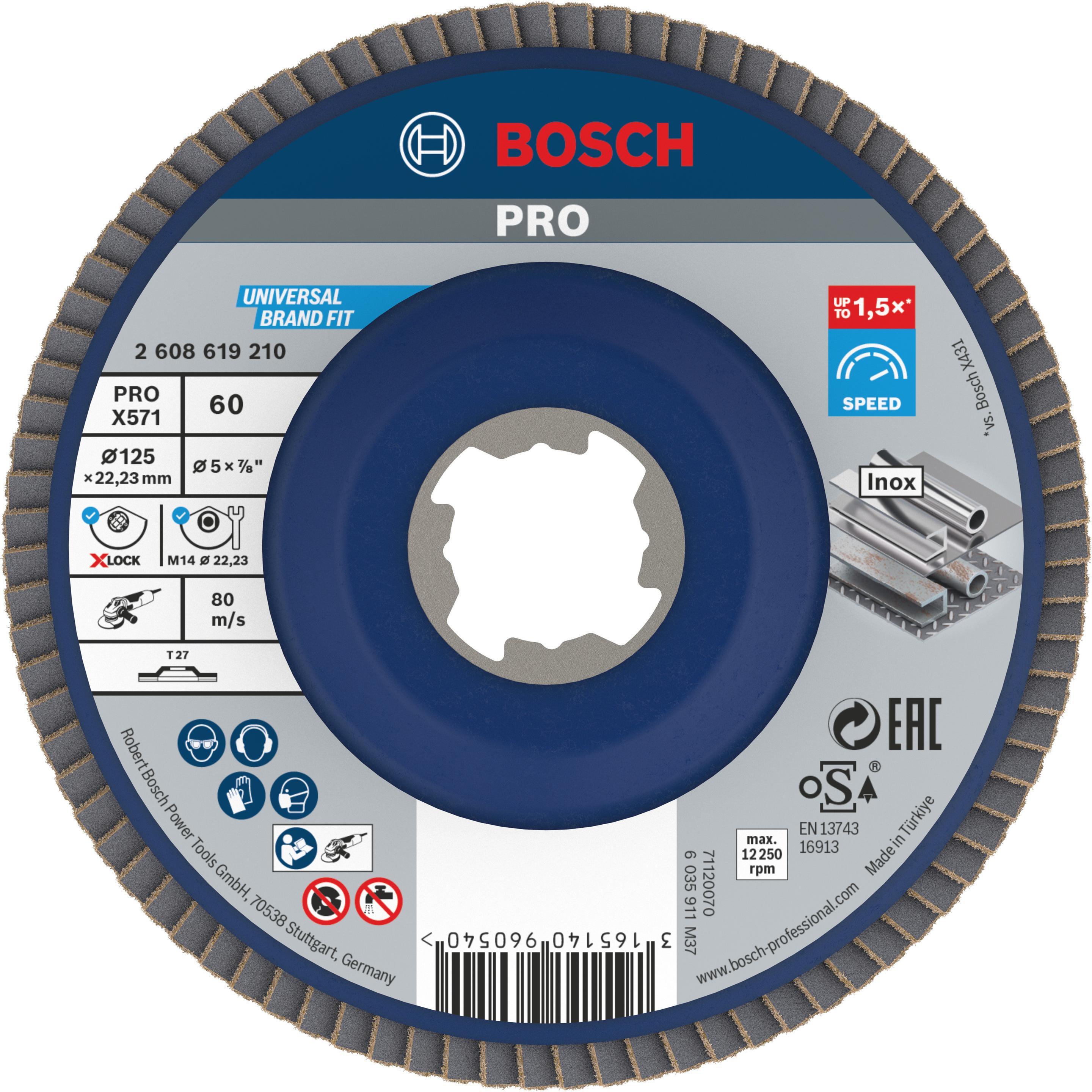 Bosch Professional Zubehör, Abrasivi, PRO X571 Disco lamellare X-Lock, 125 mm, G60 (60)