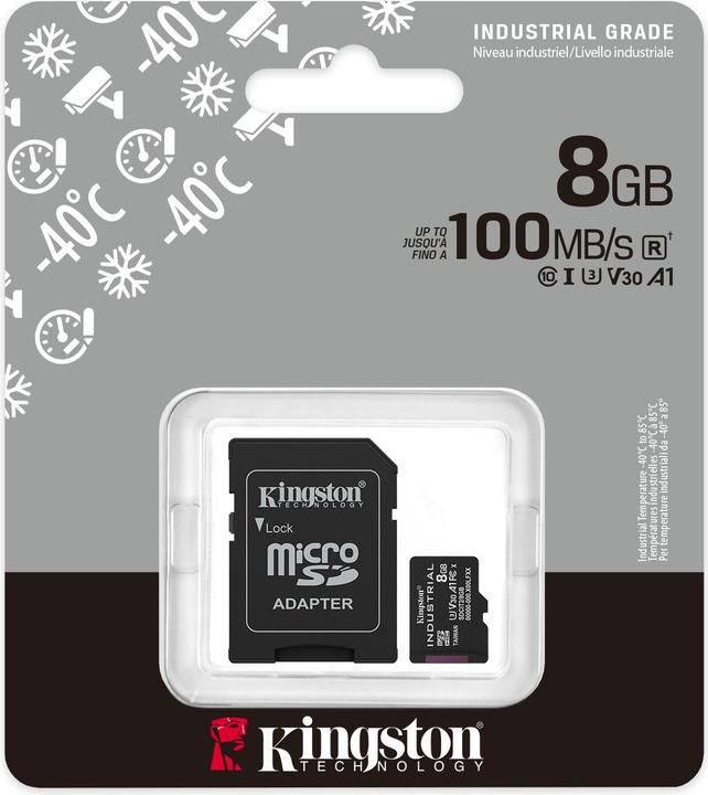 Actual product image Kingston microSDHC Industrial pSLC (8 GB, microSDHC, U3, UHS-I)